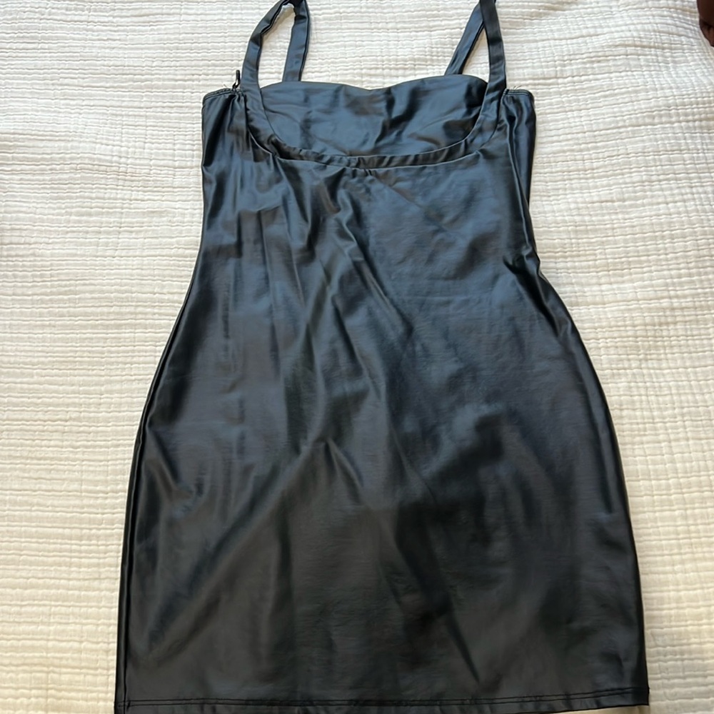 Black leather dress! MIDI dress. Medium size can fit small